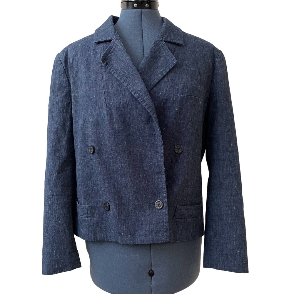 Michael Kors Blue‎ Double Breasted Linen Blend Blazer Jacket Career Preppy 12